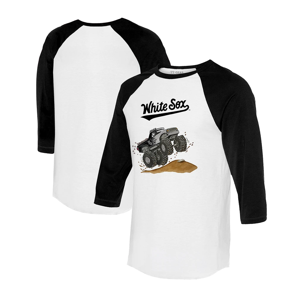 Unisex Tiny Turnip White/Black Chicago White Sox Monster Truck 3/4-Sleeve Raglan T-Shirt