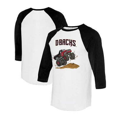 Unisex Tiny Turnip White/Black Arizona Diamondbacks Monster Truck 3/4-Sleeve Raglan T-Shirt