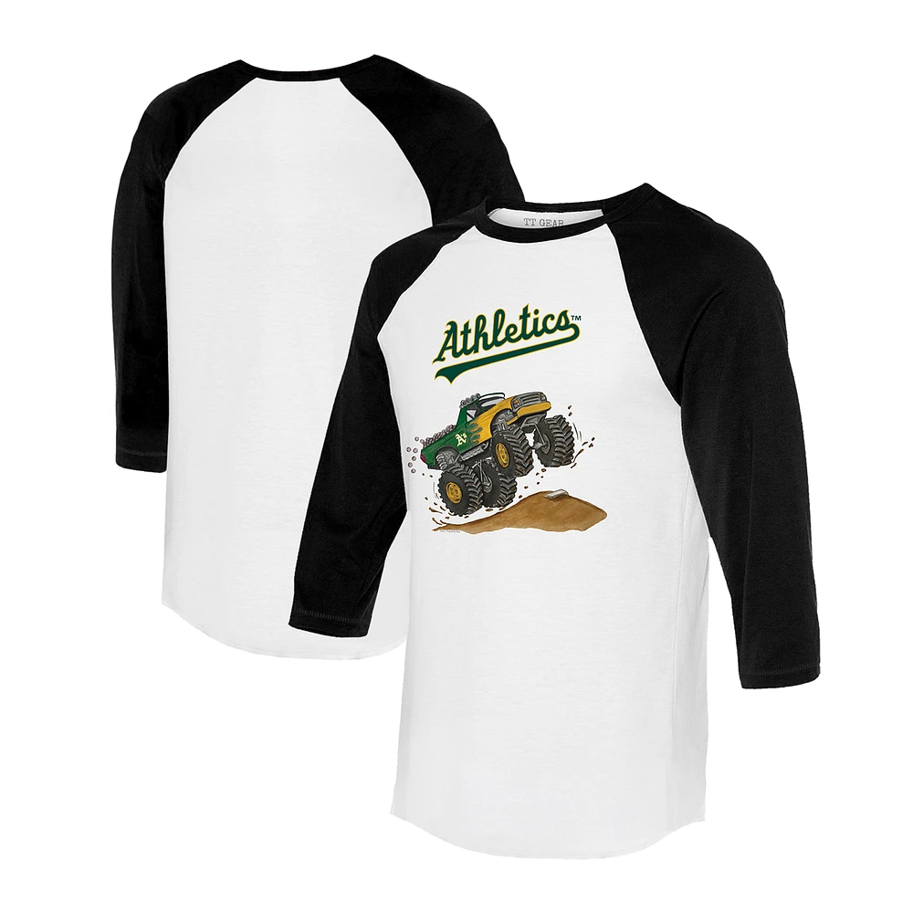 Unisex Tiny Turnip White/Black Athletics Monster Truck 3/4-Sleeve Raglan T-Shirt