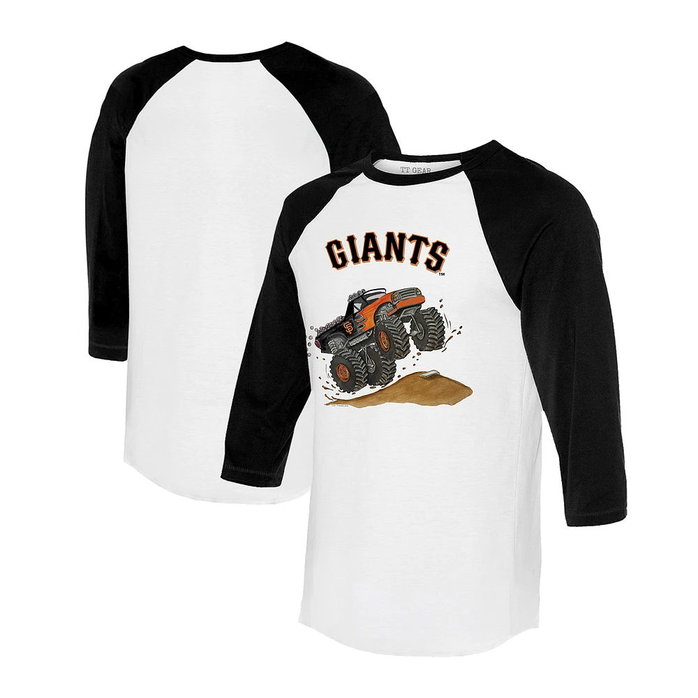 Unisex Tiny Turnip White/Black San Francisco Giants Monster Truck 3/4-Sleeve Raglan T-Shirt