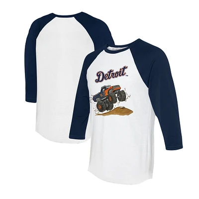Unisex Tiny Turnip White/Navy Detroit Tigers Monster Truck 3/4-Sleeve Raglan T-Shirt