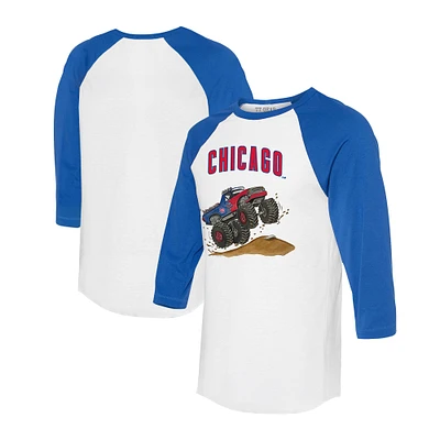 Unisex Tiny Turnip White/Royal Chicago Cubs Monster Truck 3/4-Sleeve Raglan T-Shirt