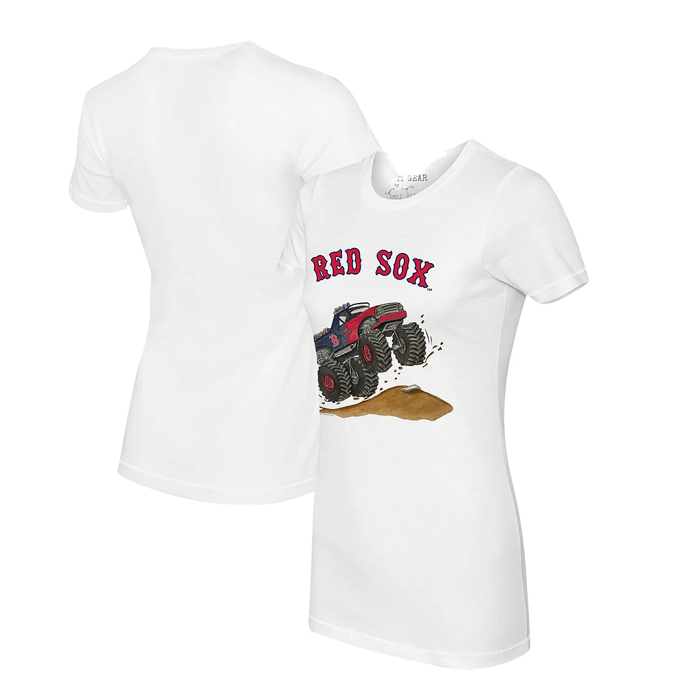 Women's Tiny Turnip White Boston Red Sox Monster Truck T-Shirt