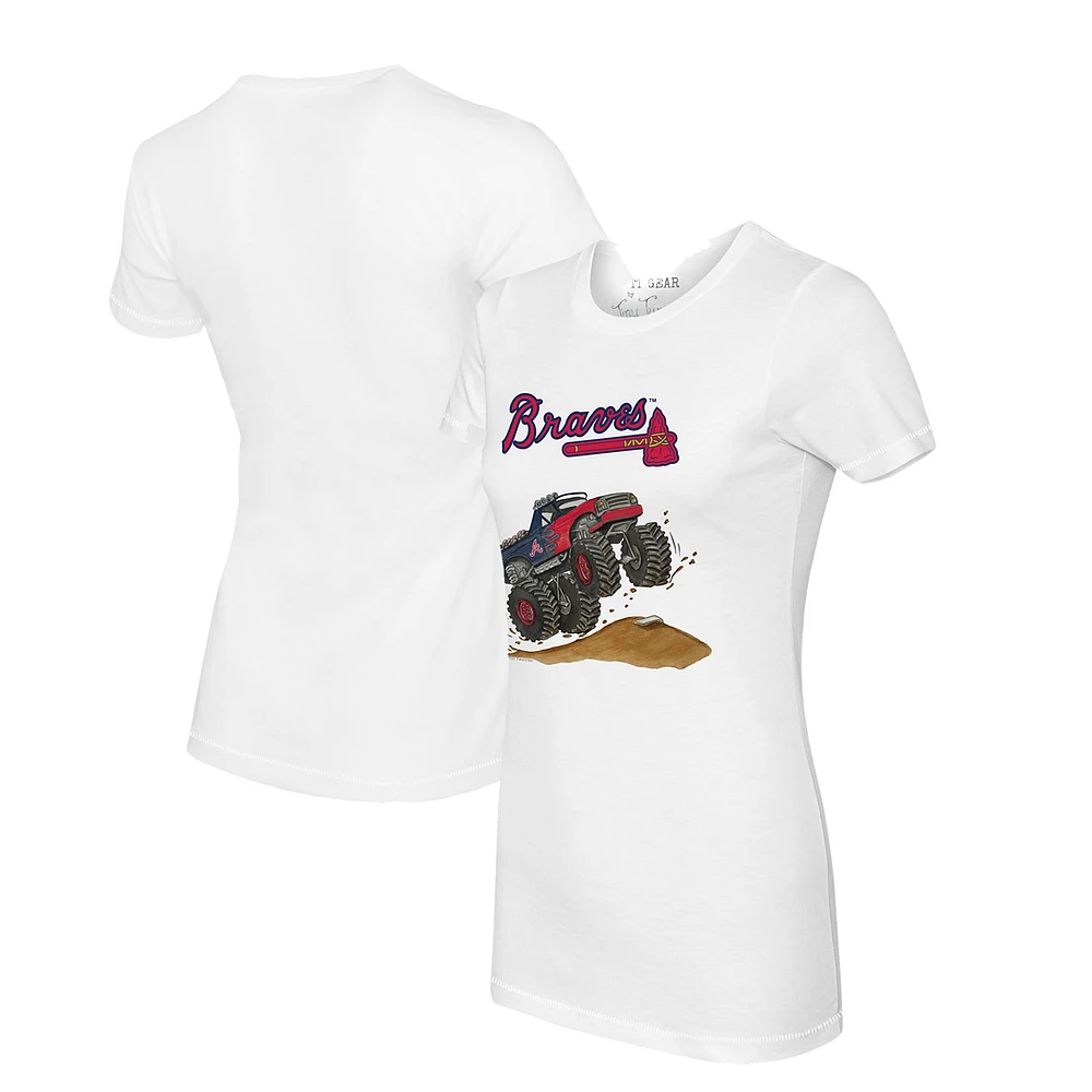 Women's Tiny Turnip White Atlanta Braves Monster Truck T-Shirt