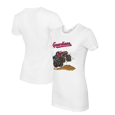 Women's Tiny Turnip White Cleveland Guardians Monster Truck T-Shirt