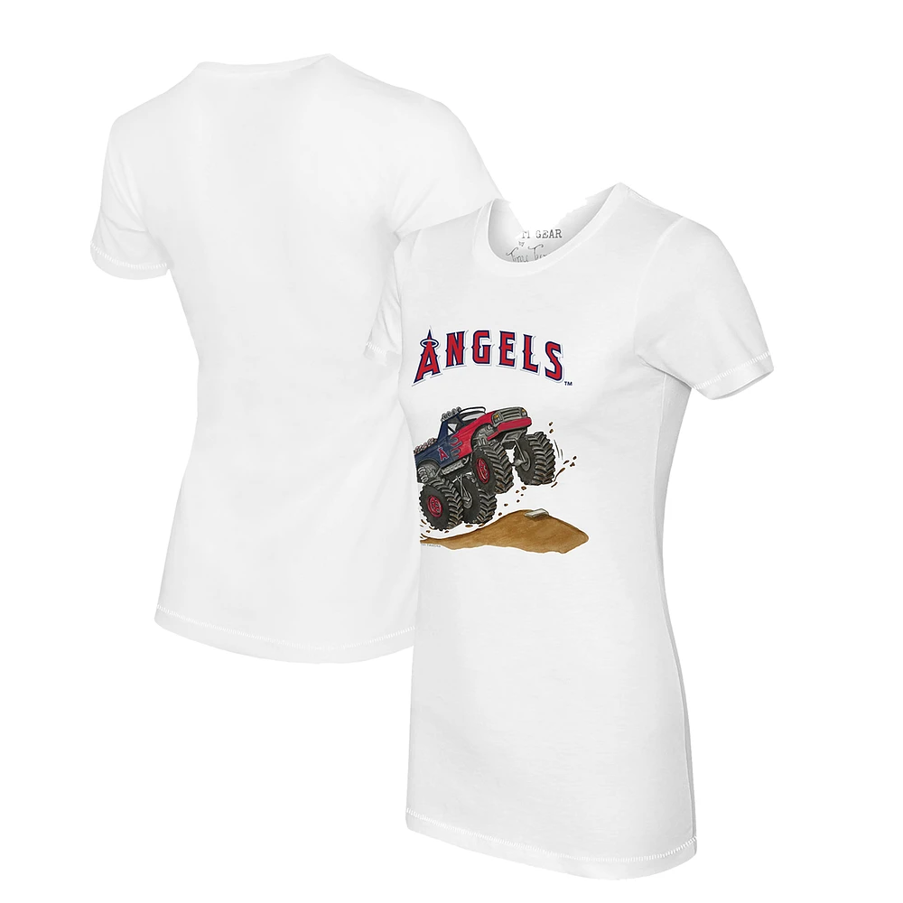 Women's Tiny Turnip White Los Angeles Angels Monster Truck T-Shirt