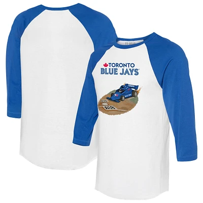 Unisex Tiny Turnip White/Royal Toronto Blue Jays Race Car 3/4-Sleeve Raglan T-Shirt