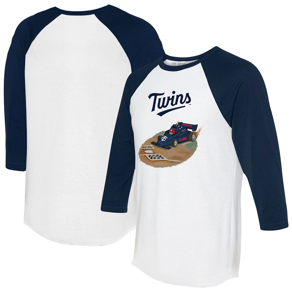 Unisex Tiny Turnip White/Navy Minnesota Twins Race Car 3/4-Sleeve Raglan T-Shirt