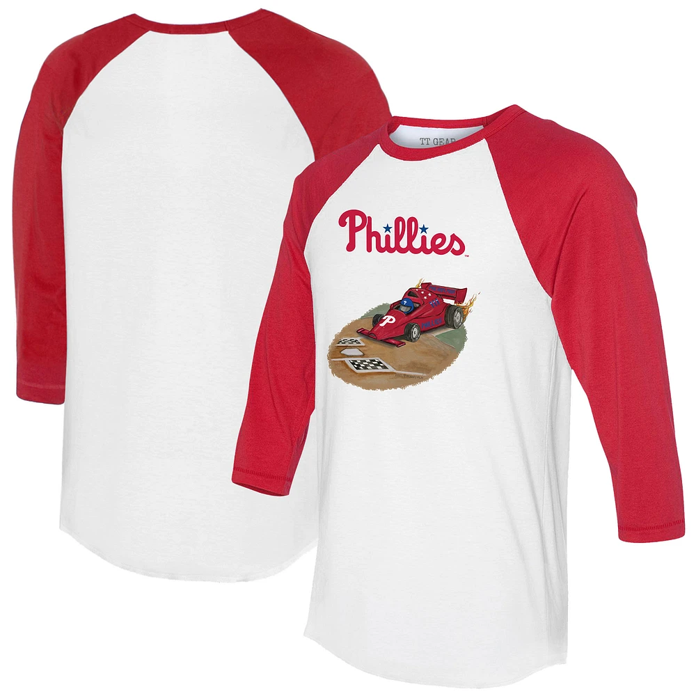 Unisex Tiny Turnip White/Red Philadelphia Phillies Race Car 3/4-Sleeve Raglan T-Shirt