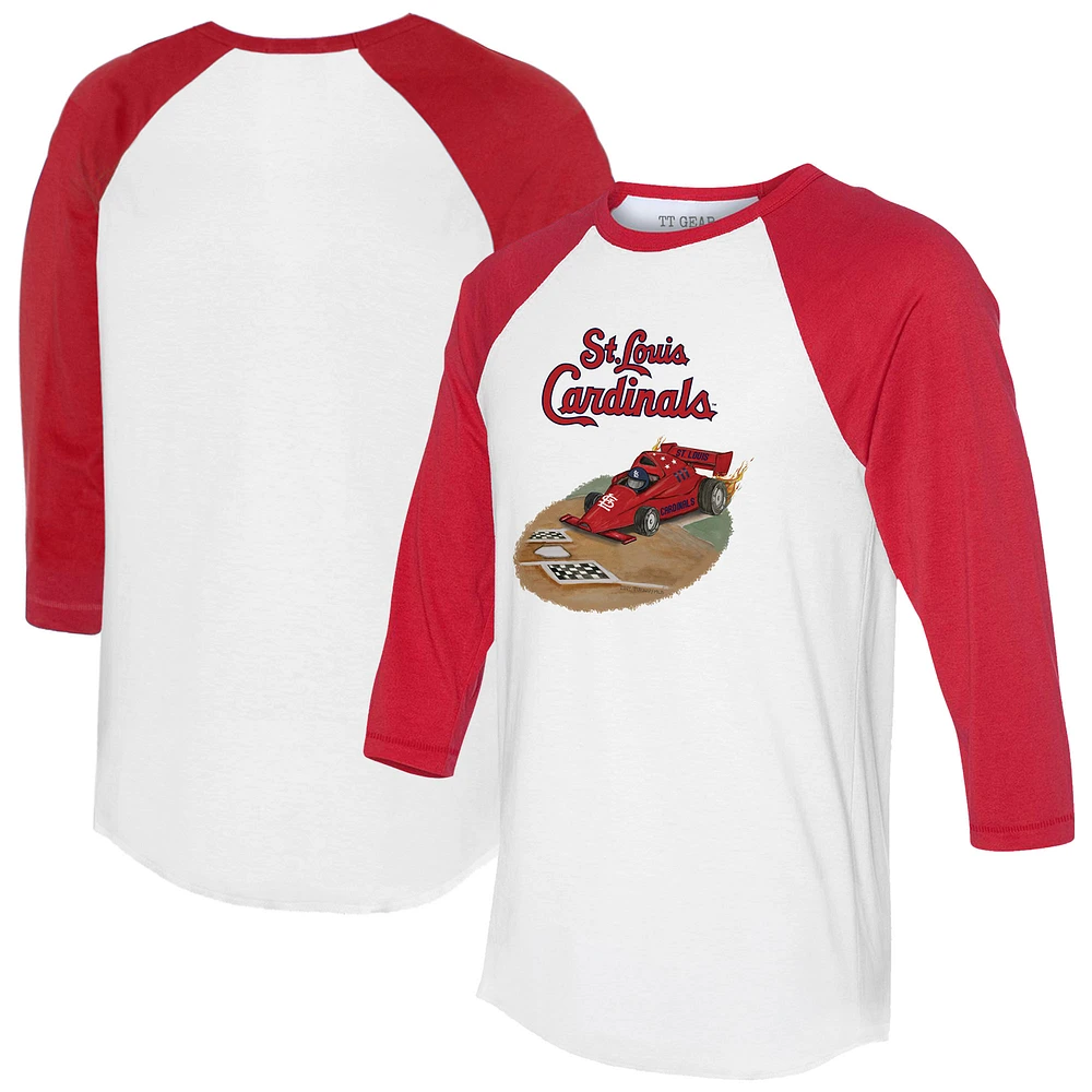 Unisex Tiny Turnip White/Red St. Louis Cardinals Race Car 3/4-Sleeve Raglan T-Shirt