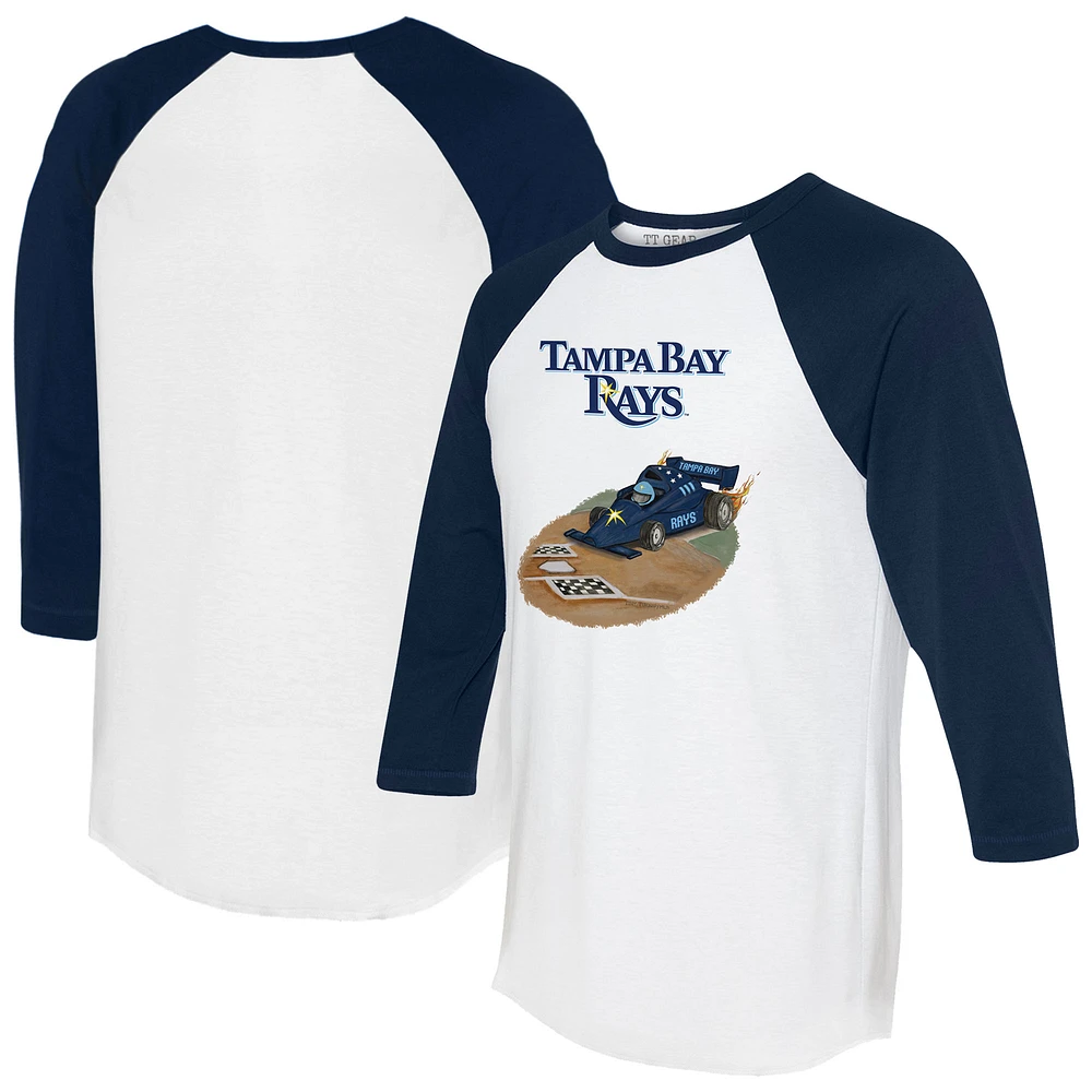 Unisex Tiny Turnip White/Navy Tampa Bay Rays Race Car 3/4-Sleeve Raglan T-Shirt