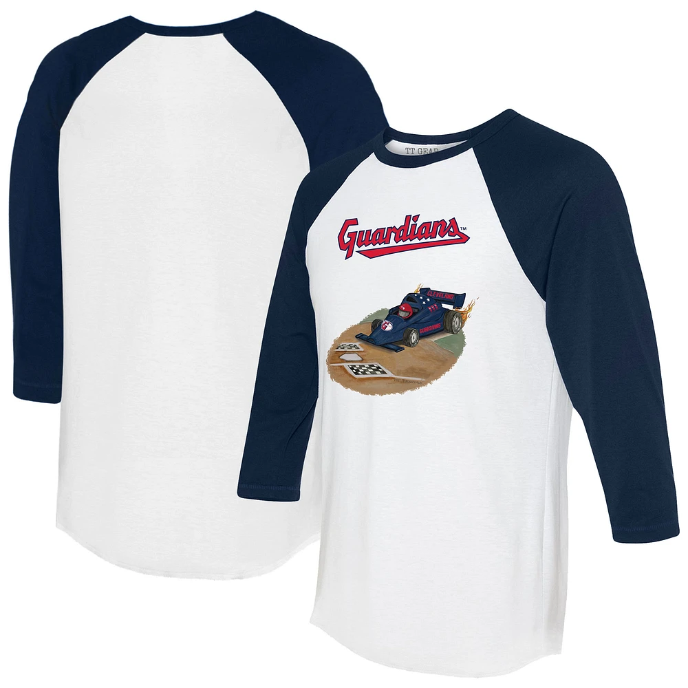 Unisex Tiny Turnip White/Navy Cleveland Guardians Race Car 3/4-Sleeve Raglan T-Shirt