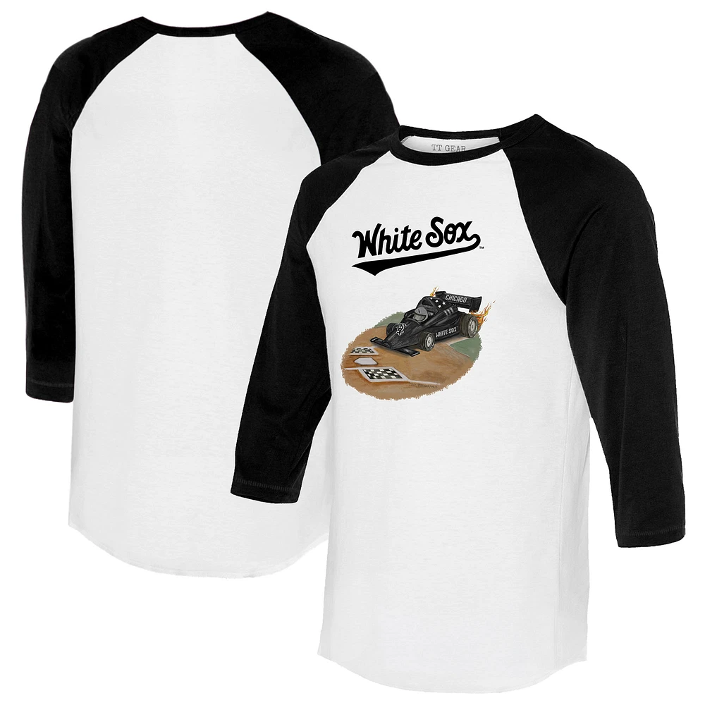 Unisex Tiny Turnip White/Black Chicago White Sox Race Car 3/4-Sleeve Raglan T-Shirt