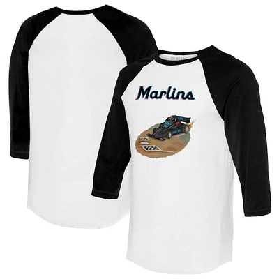 Unisex Tiny Turnip White/Black Miami Marlins Race Car 3/4-Sleeve Raglan T-Shirt
