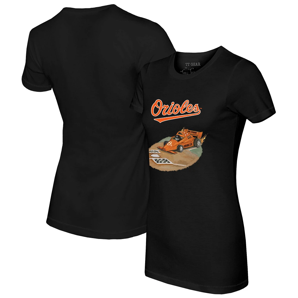 Women's Tiny Turnip Black Baltimore Orioles Race Car T-Shirt