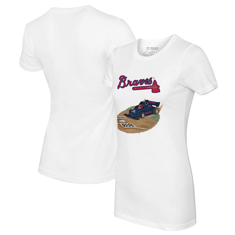 Women's Tiny Turnip White Atlanta Braves Race Car T-Shirt