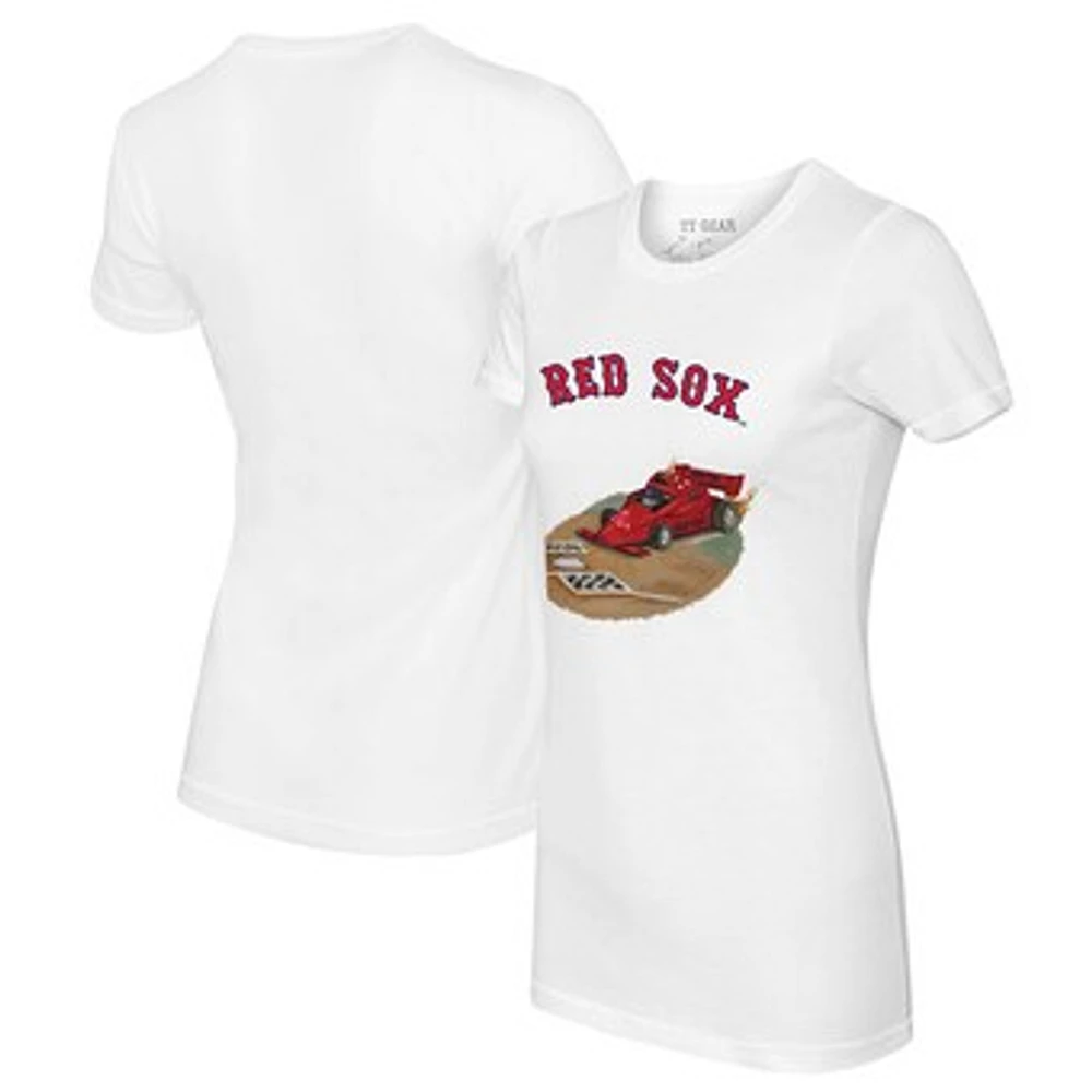 Women's Tiny Turnip White Boston Red Sox Race Car T-Shirt