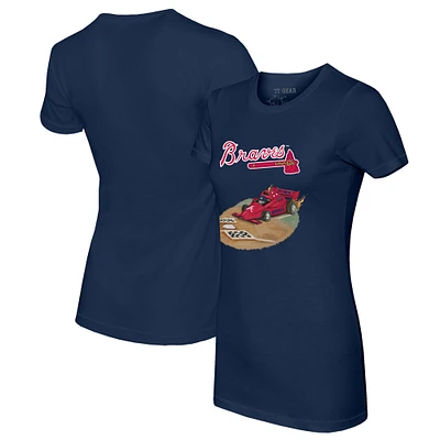Women's Tiny Turnip Navy Atlanta Braves Race Car T-Shirt