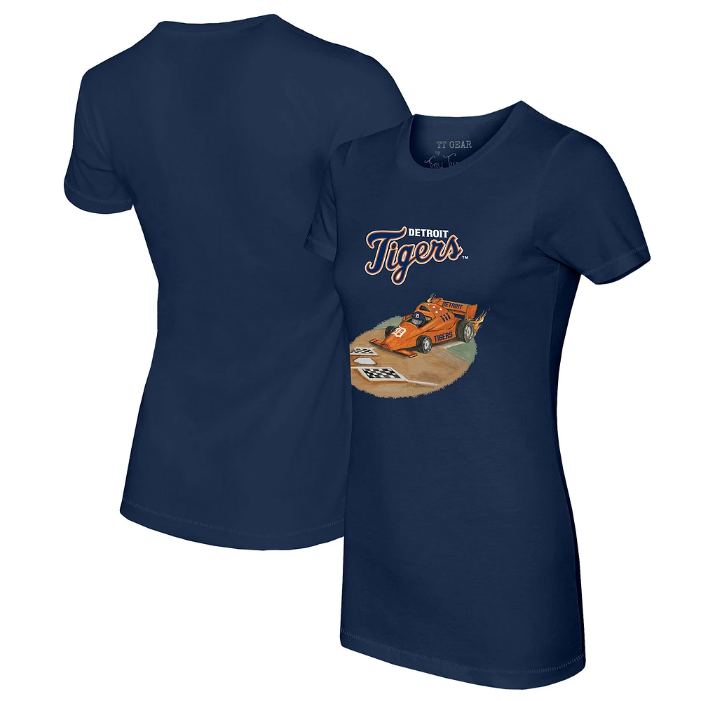 Women's Tiny Turnip Navy Detroit Tigers Race Car T-Shirt