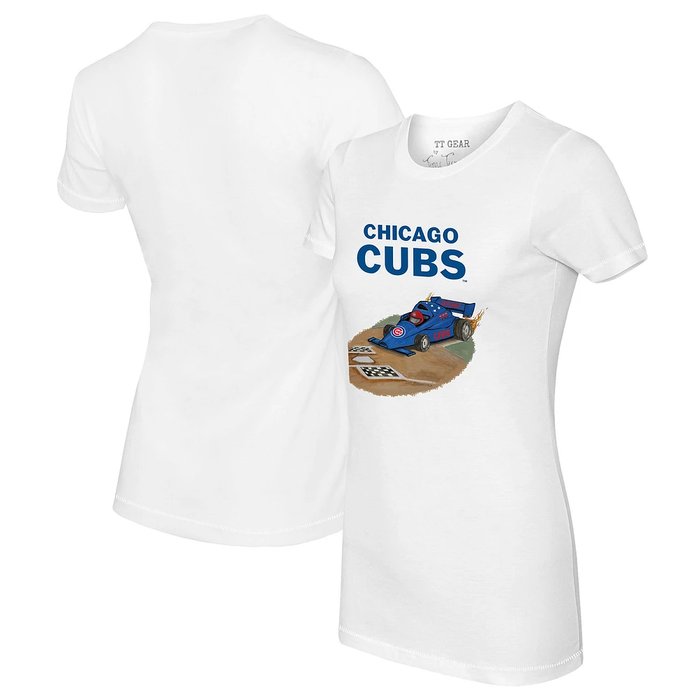 Women's Tiny Turnip White Chicago Cubs Race Car T-Shirt