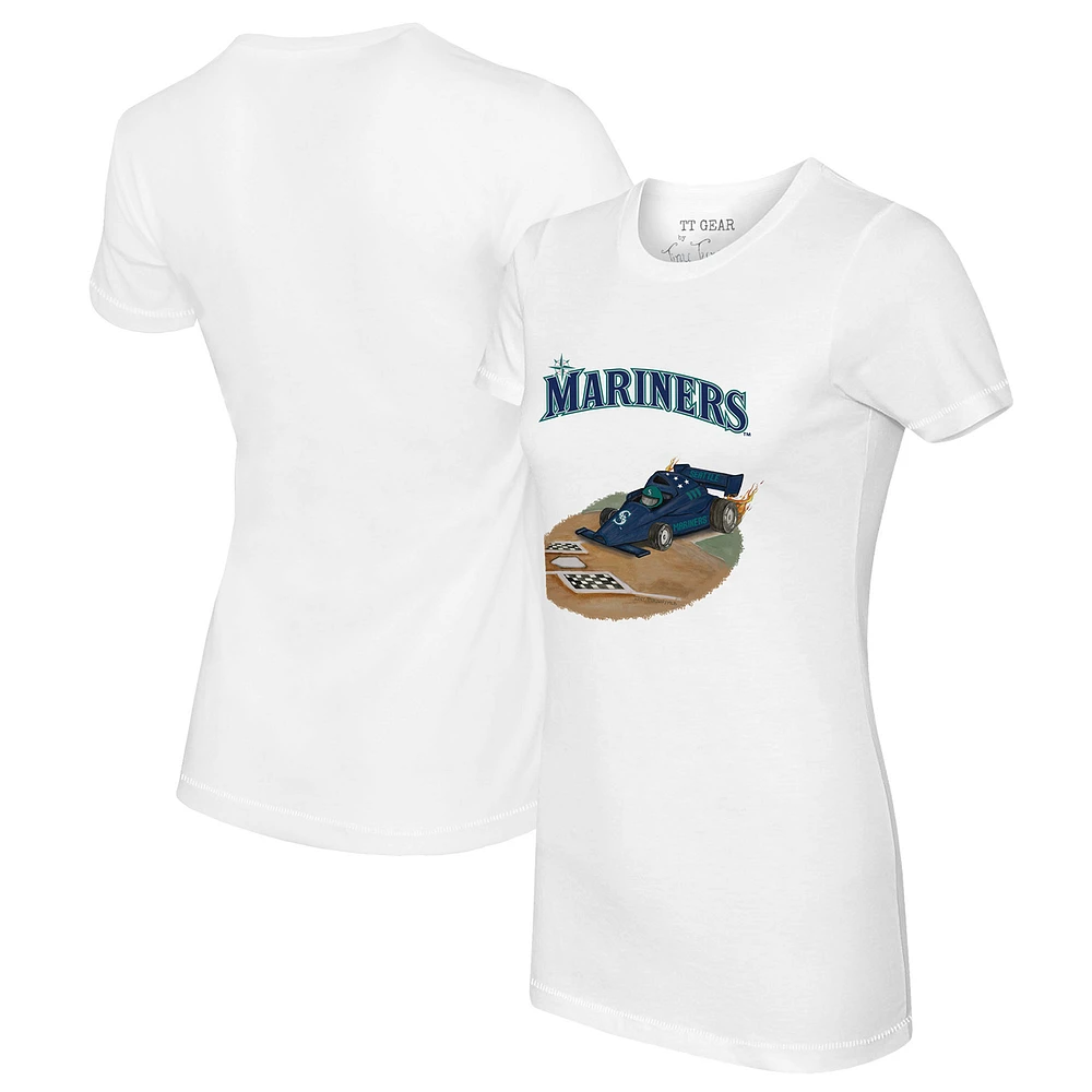 Women's Tiny Turnip White Seattle Mariners Race Car T-Shirt