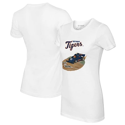 Women's Tiny Turnip White Detroit Tigers Race Car T-Shirt