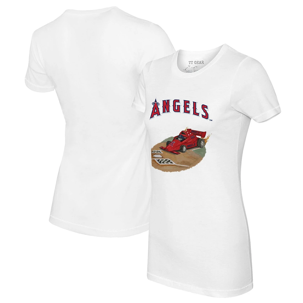 Women's Tiny Turnip White Los Angeles Angels Race Car T-Shirt