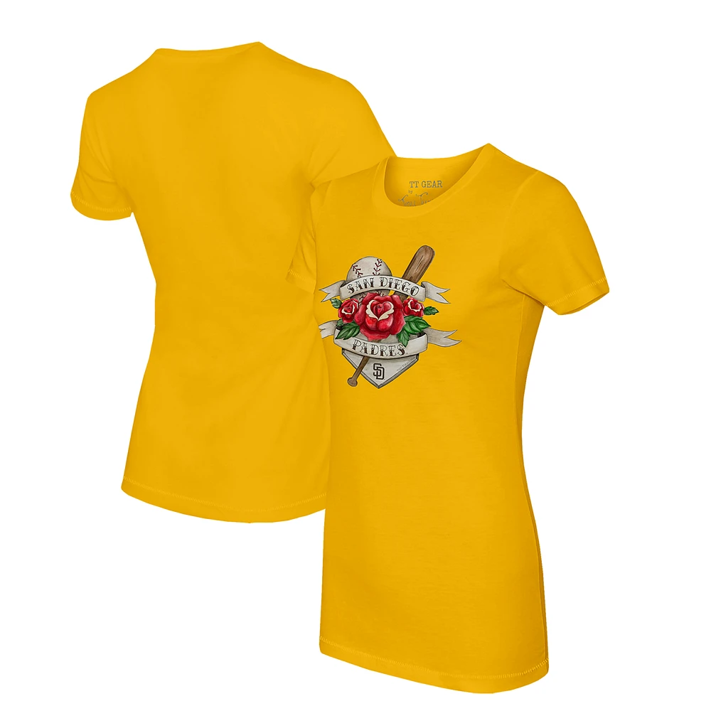 Women's Tiny Turnip Gold San Diego Padres Tattoo Rose T-Shirt
