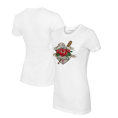 Women's Tiny Turnip White Texas Rangers Tattoo Rose T-Shirt
