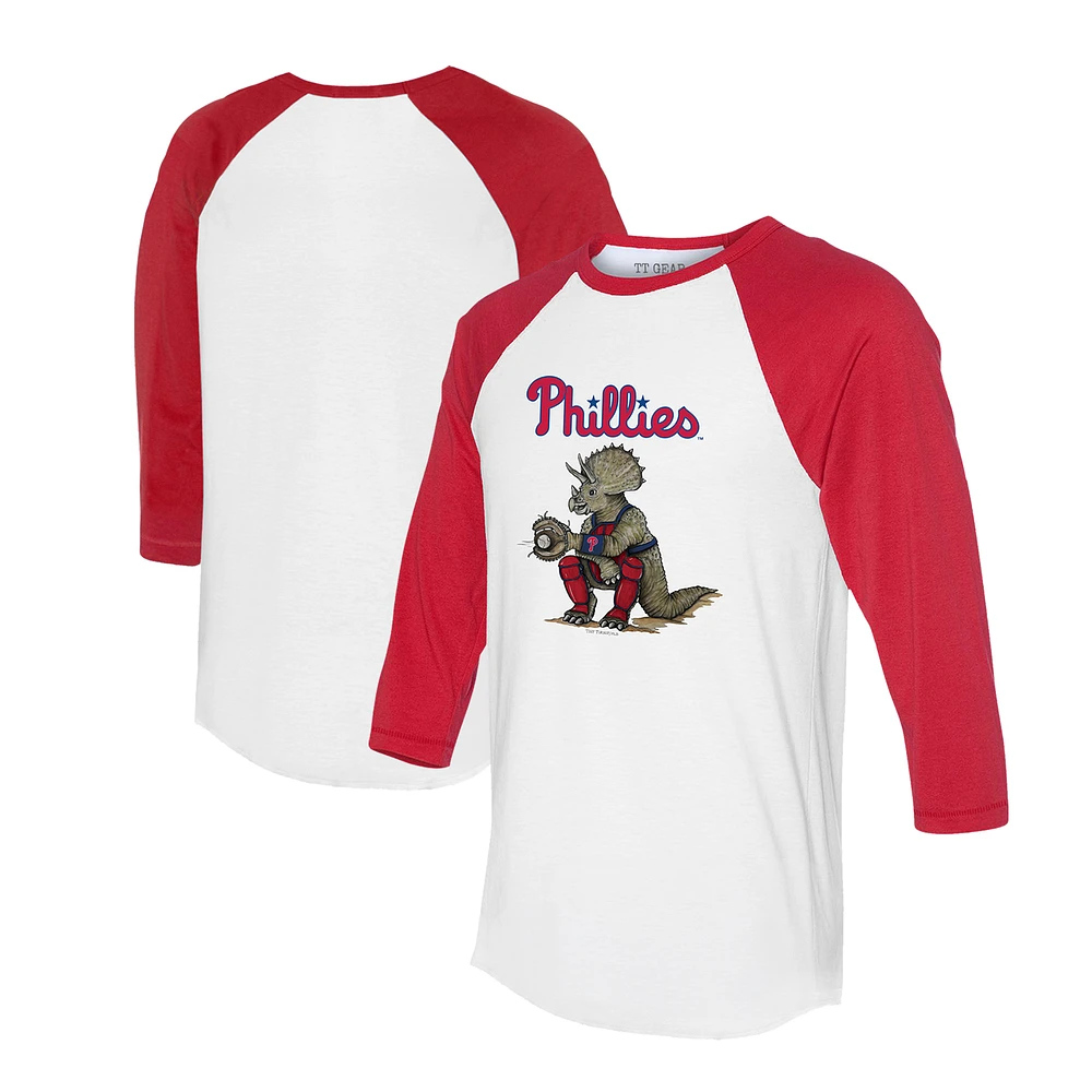 Unisex Tiny Turnip White/Red Philadelphia Phillies Triceratops 3/4-Sleeve Raglan T-Shirt