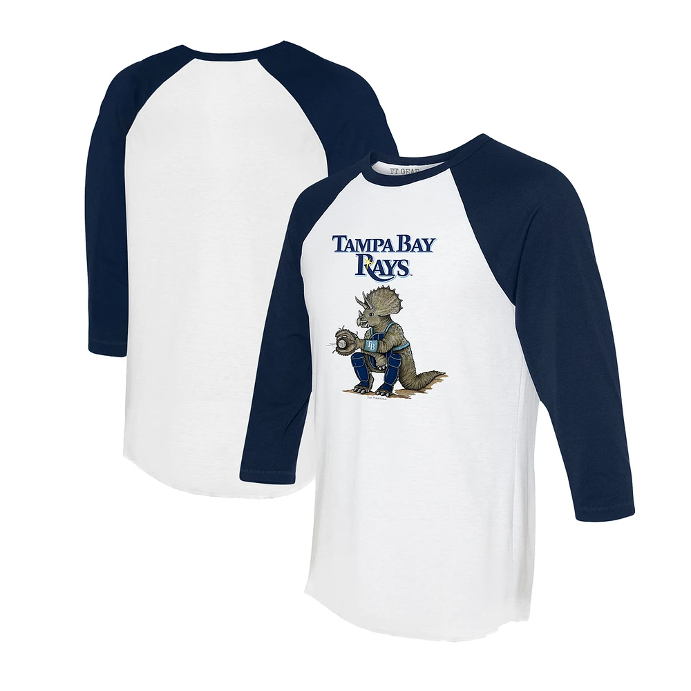 Unisex Tiny Turnip White/Navy Tampa Bay Rays Triceratops 3/4-Sleeve Raglan T-Shirt