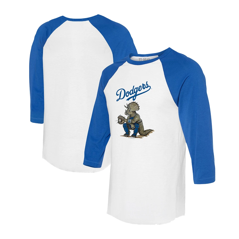 Unisex Tiny Turnip White/Royal Los Angeles Dodgers Triceratops 3/4-Sleeve Raglan T-Shirt