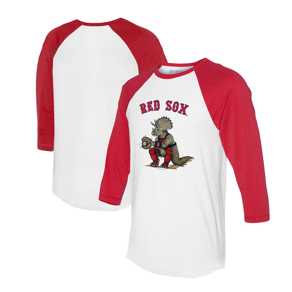 Unisex Tiny Turnip White/Red Boston Red Sox Triceratops 3/4-Sleeve Raglan T-Shirt