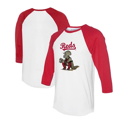 Unisex Tiny Turnip White/Red Cincinnati Reds Triceratops 3/4-Sleeve Raglan T-Shirt