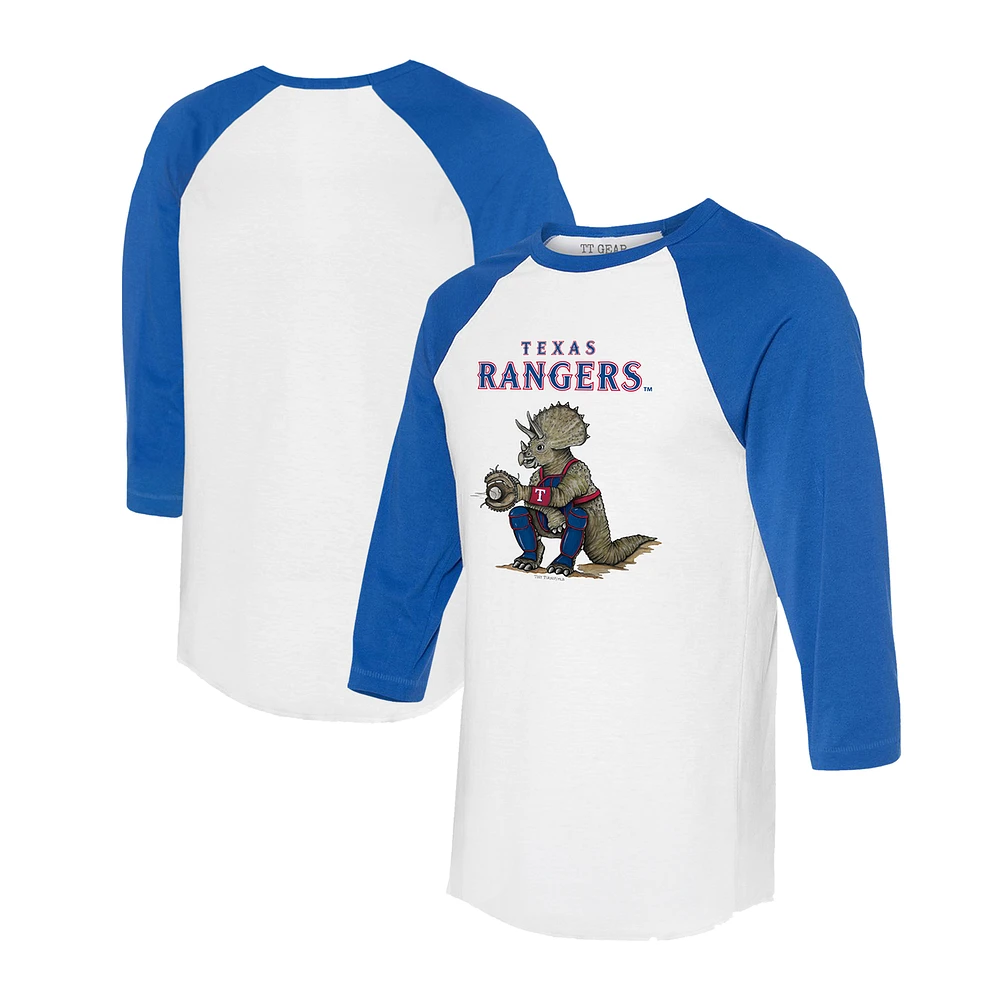 Unisex Tiny Turnip White/Royal Texas Rangers Triceratops 3/4-Sleeve Raglan T-Shirt