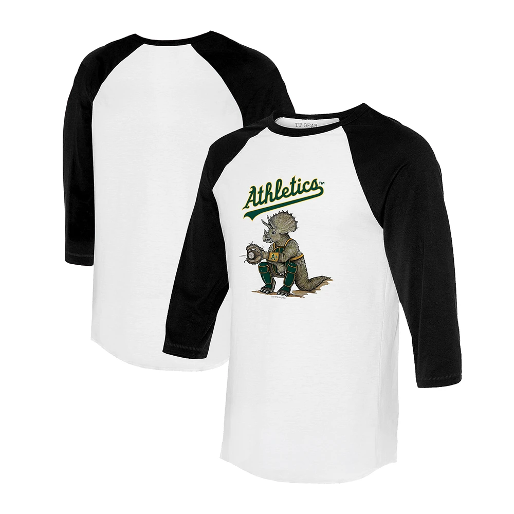 Unisex Tiny Turnip White/Black Athletics Triceratops 3/4-Sleeve Raglan T-Shirt