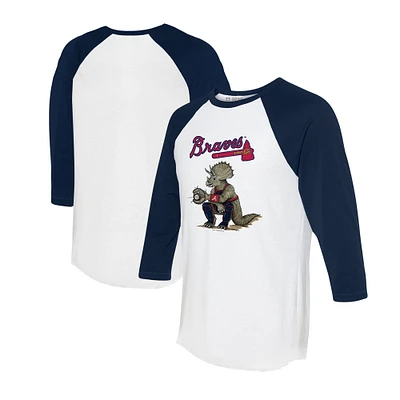 Unisex Tiny Turnip White/Navy Atlanta Braves Triceratops 3/4-Sleeve Raglan T-Shirt