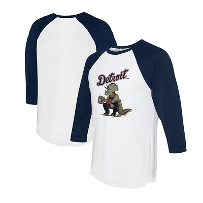 Unisex Tiny Turnip White/Navy Detroit Tigers Triceratops 3/4-Sleeve Raglan T-Shirt