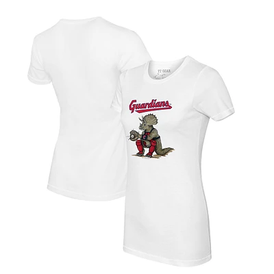 Women's Tiny Turnip White Cleveland Guardians Triceratops T-Shirt