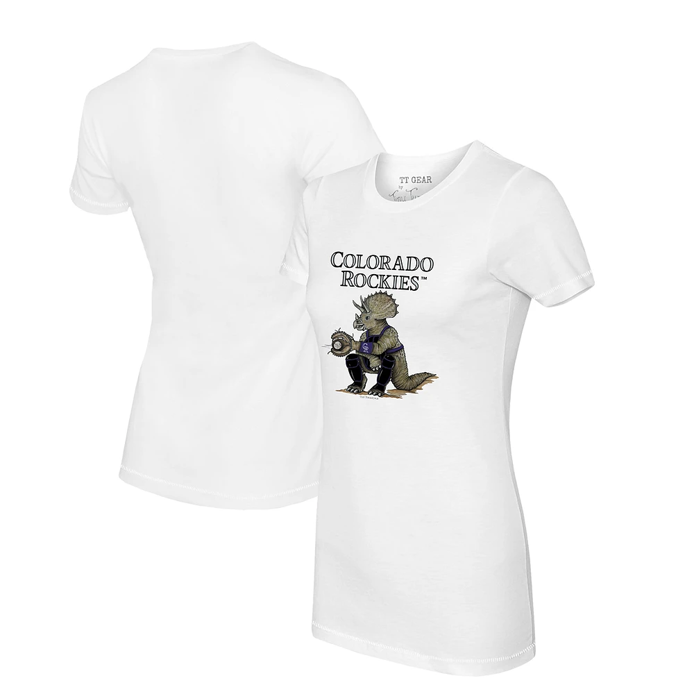 Women's Tiny Turnip White Colorado Rockies Triceratops T-Shirt