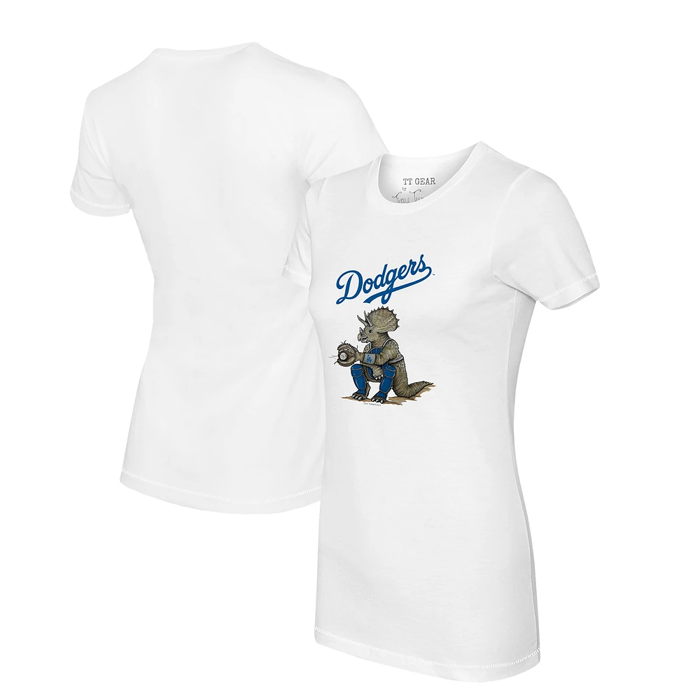 Women's Tiny Turnip White Los Angeles Dodgers Triceratops T-Shirt