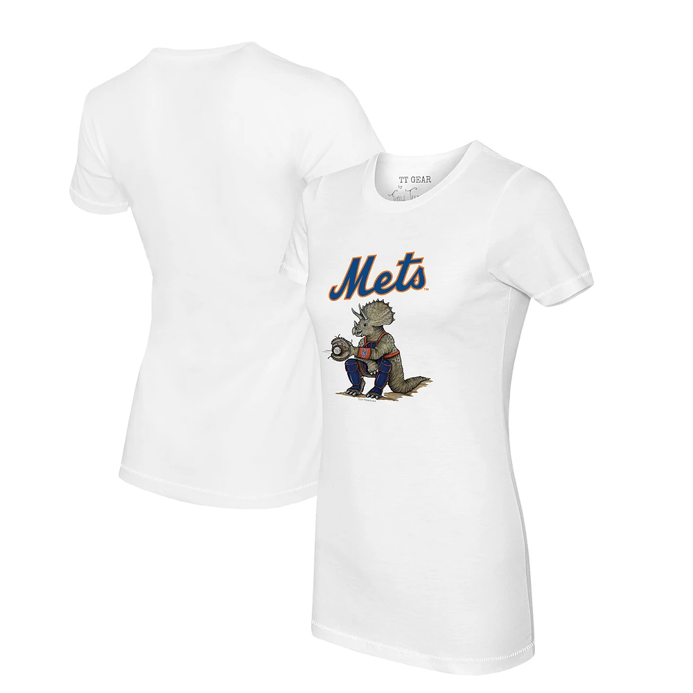 Women's Tiny Turnip White New York Mets Triceratops T-Shirt