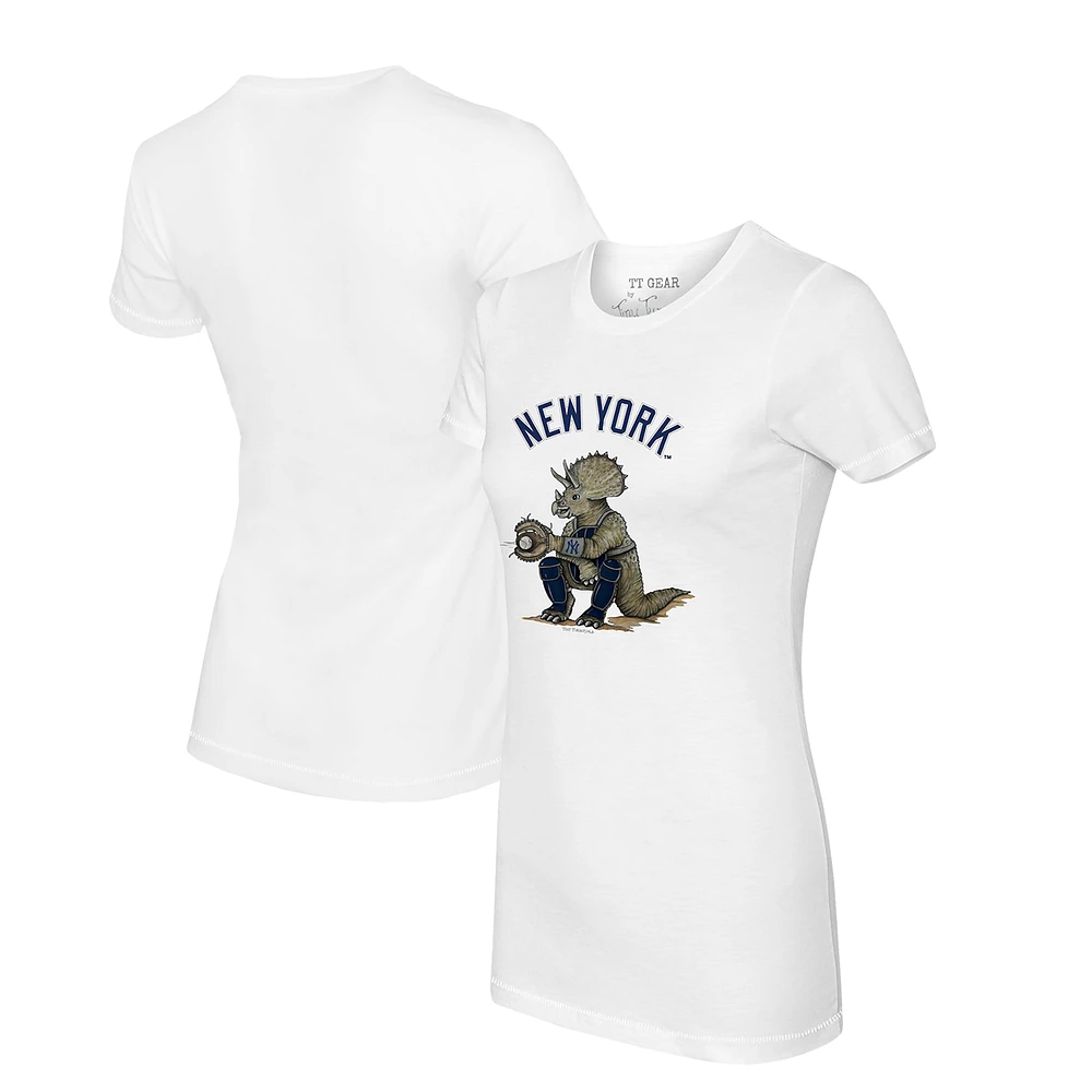 Women's Tiny Turnip White New York Yankees Triceratops T-Shirt
