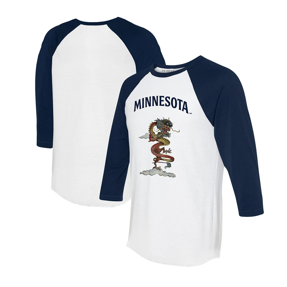 Unisex Tiny Turnip White/Navy Minnesota Twins 2024 Year of the Dragon 3/4-Sleeve Raglan T-Shirt