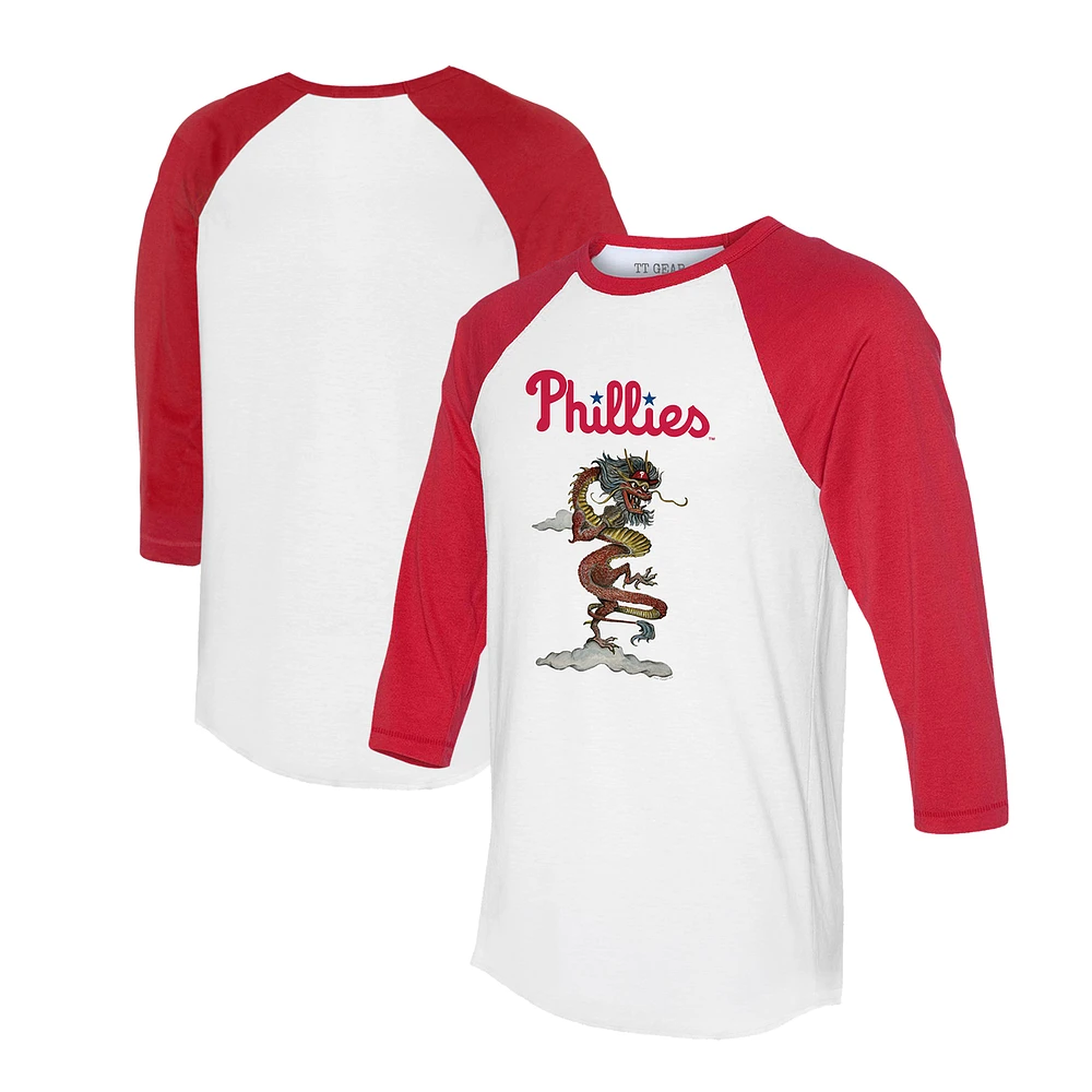 Unisex Tiny Turnip White/Red Philadelphia Phillies 2024 Year of the Dragon 3/4-Sleeve Raglan T-Shirt
