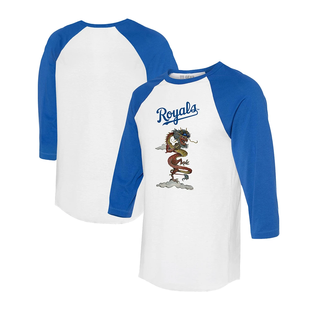 Unisex Tiny Turnip White/Royal Kansas City Royals 2024 Year of the Dragon 3/4-Sleeve Raglan T-Shirt