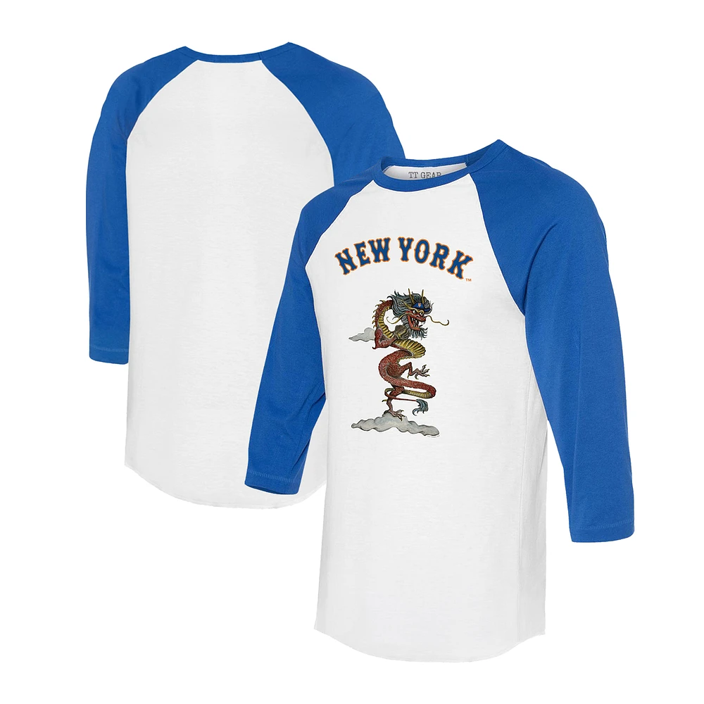 Unisex Tiny Turnip White/Royal New York Mets 2024 Year of the Dragon 3/4-Sleeve Raglan T-Shirt