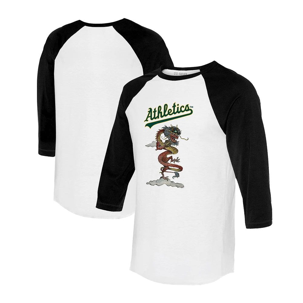 Unisex Tiny Turnip White/Black Athletics 2024 Year of the Dragon 3/4-Sleeve Raglan T-Shirt