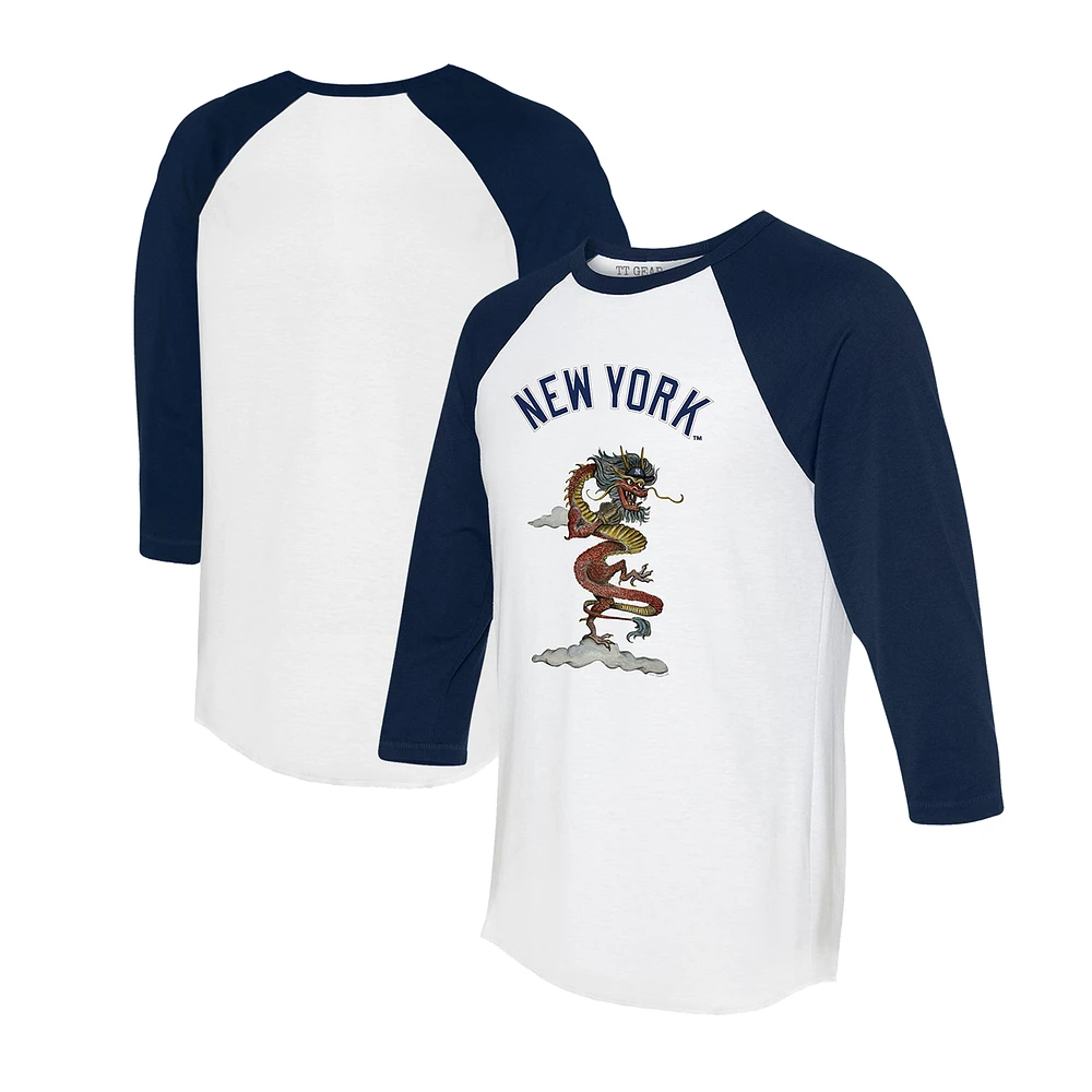 Unisex Tiny Turnip White/Navy New York Yankees 2024 Year of the Dragon 3/4-Sleeve Raglan T-Shirt