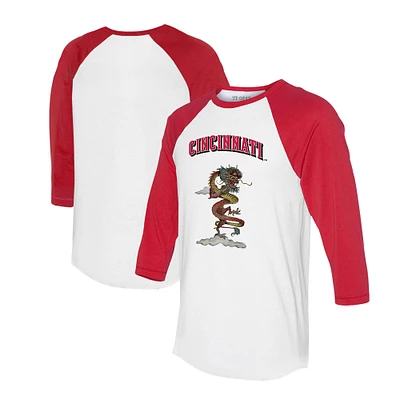 Unisex Tiny Turnip White/Red Cincinnati Reds 2024 Year of the Dragon 3/4-Sleeve Raglan T-Shirt